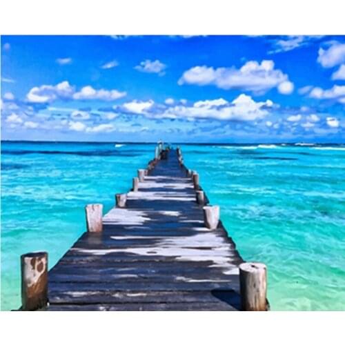 Painting By Numbers DIY Dropshipping 50x65 60x75cm Haitian First Line Bridge Scenery Canvas Wedding Decoration Art Picture Gift