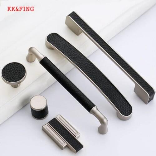 KK&FING Simple European Paste Skin Luxury Cabinet Handles Zinc Alloy Kitchen Cupboard Door Pulls Drawer Knobs Wardrobe Leather
