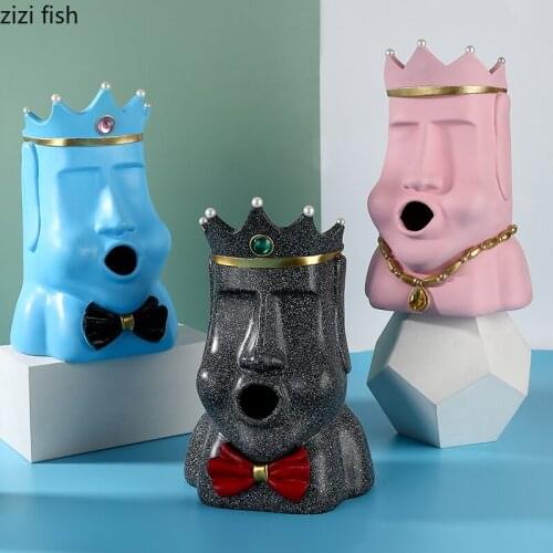 Abstract Figures Tissue Box Holder Desktop Paper Towel Case Easter Island Moai Statue Removable Tissue Box Kitchen Napkins Boxes