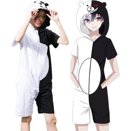 Danganronpa Monokuma Cosplay Costume Kigurumis Adult Unisex Summer Short Sleeve Jumpsuits Pajamas Bodysuit Sleepwear Pyjamas