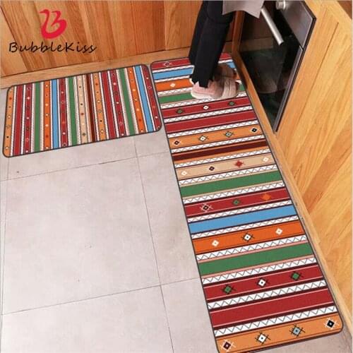 Bubble Kiss Colorful Striped Design Kitchen Mat Decorate Home Floor Mat Customized Decor Rug Floor Door Mat For Bedroom Area Rug