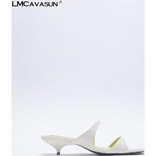 LMCAVASUN Summer square toe women slides low thin heel casual strap women sandals