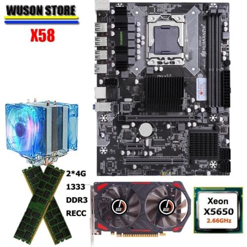 HUANANZHI X58 M-ATX Motherboard Combo CPU Intel Xeon X5650 2.66GHz with Radiator Big Brand RAM 8G REG ECC Video Card GTX750Ti 2G