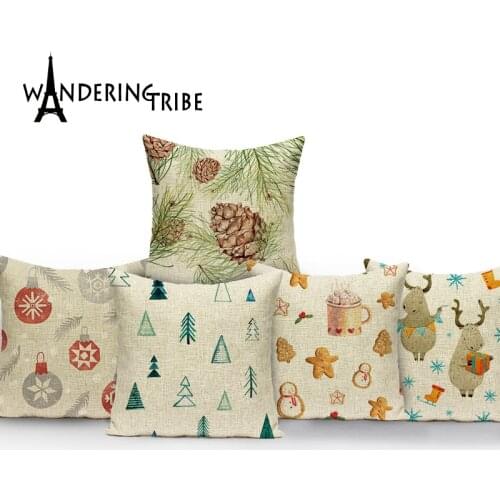 Cartoon Christmas Reindeer Sofa Cushions Cases Pine Cones Pillow Covers Cat and Pumpkin Pattern Covers for Cushions Funda Cojin
