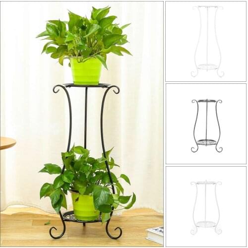 2 Tier Wrought Iron Flower Plant Pot Stand Pot Rack Stand Bracket Round Gardenpot Base Holder Shelf Indoor Balcony Home Decor