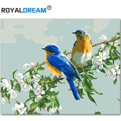 ROYALDREAMBlue bird DIY Painting By Numbers Handpainted Canvas Painting Home Wall Art Picture For Living Room