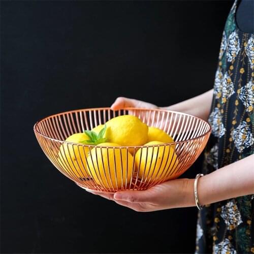 Nordic Chic Metal Table Storage Basket European Minimalist Scandinavian Rose Gold Desk Storage Basket Fruit Organizer Home Decor