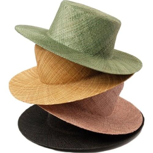 Summer New Simple Light Body Lightweight Straw Flat Top Hat women Outdoor Travel Sunscree Sun Hat Flat Top Straw Hat