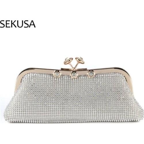 Soft Silver Gold Black Rhinestones Women Evening Bags Diamonds Party Handbags Purse With Chain Shoulder Purse