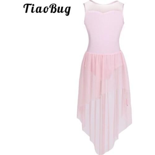 TiaoBug Kids Teens Ballet Leotards High-low Hem Ballet Tutu Dress Children Stage Lyrical Dance Costumes Girls Gymnastics Leotard