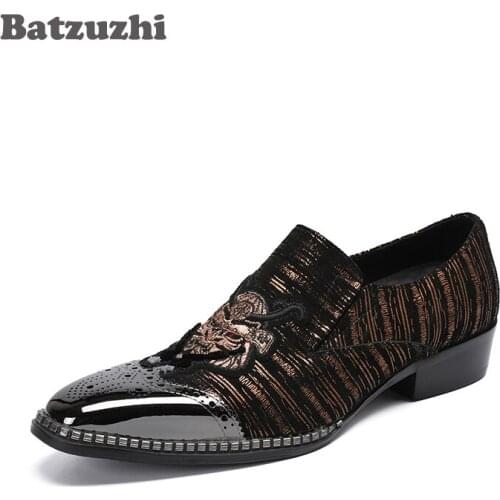 Batzuzhi Italian Type Luxury Mens Dress Shoes Pointed Toe Genuine Leather Shoes Men Business an Party Footwear Handmade, 38-46