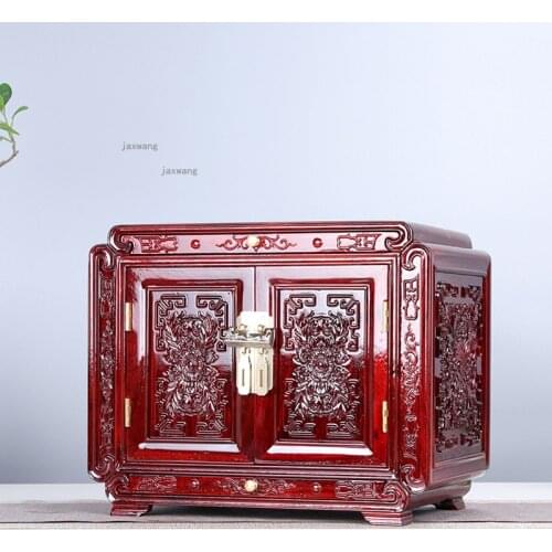 Solid Wood Bangles Drawer Type Storage Box Retro Necklace Makeup Jewelry Organizer Dressing Table Wedding Rings Case Mask Holder