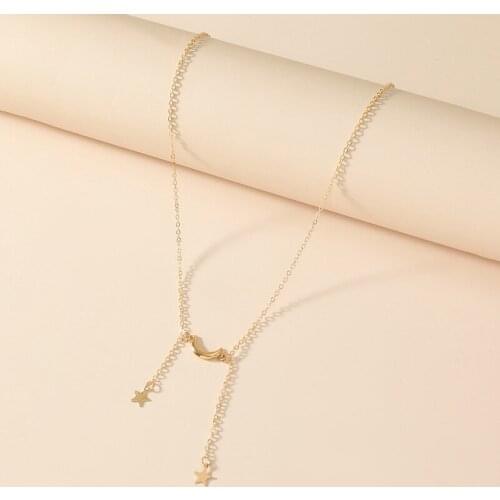 Bohemian Moon Star Pendant Necklaces for Women Ladies Simple Gold Chains Statement Geometric Necklace Jewelry Accessories Gift