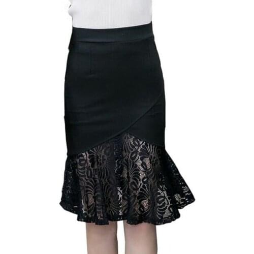 Fashion Spring Summer Sexy Slim Women Pencil Skirt 2017 New High Waist Stretch fabrics Lace Patchwork OL Skirts Plus Size S--5XL