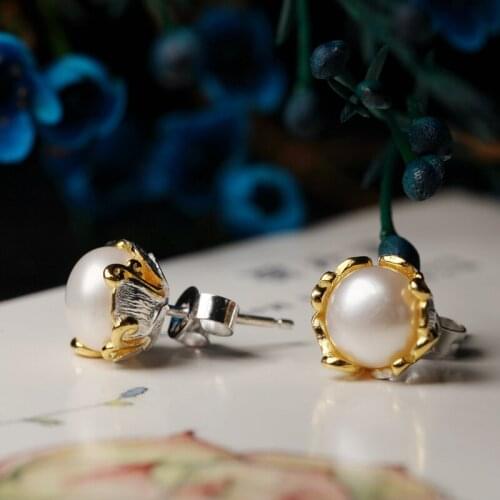2018 Real Hot Sale Trendy Plant L&p Elegant Natural Pearl Color Earrings Pure 925 Sterling For Women Fine Jewelry Wholesale