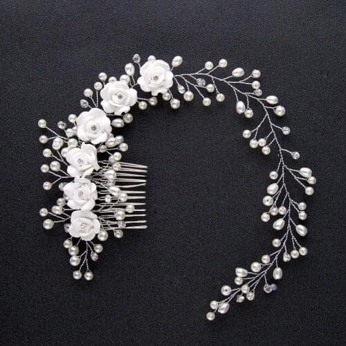 2020 Women Wedding Hair Combs Bride Head Ornaments Pearl Headdress Hair Accessories Bridal Rhinestone Jewelry