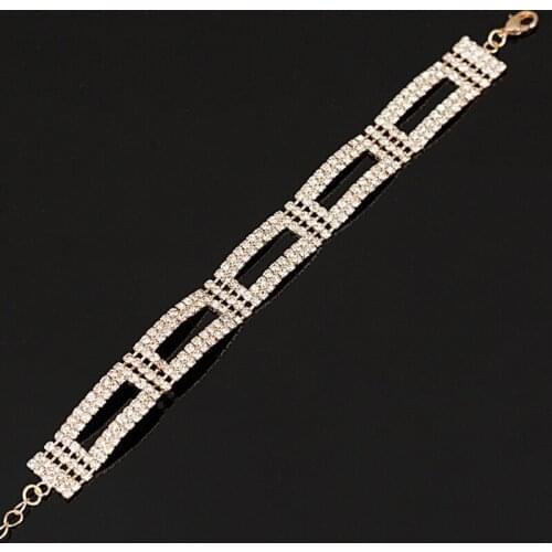 Fahison Elegant Bright Women Lady Rhinestone Crystal Silver color Metal Chain Bracelet Bangle Wedding Jewelry Gift B048