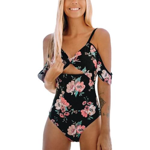 2021 Ladies Floral Print One Piece Swimsuit Monokini Women Bathing Suit Ruffle Strappy Push Up Padded Swimwear Beachwear