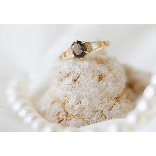 New city series hexagonal natural zircon opening adjustable ring luxury noble hollow design charm women silver jewelry