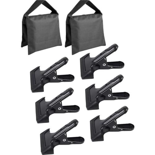 2-Pack Heavy Duty Photographic Sandbag Studio Video Sand Bag with 6-Pack Backdrop Clamps 4.3 Inch