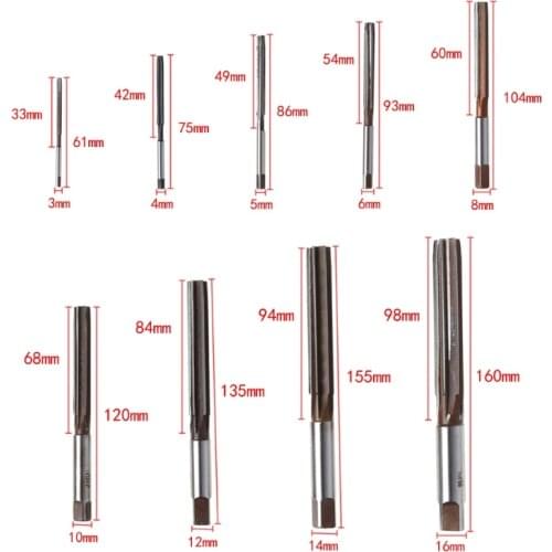 9 Pcs 3mm-16mm H8 Chucking Cutter Straight Shank HSS Machine Hand Reamers K1KA