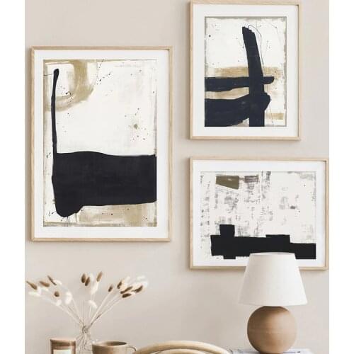 Abstract Brush Strokes Ink Black Beige Wall Art Canvas Paintings Posters and Prints Pictures for Living Room Home Decoration