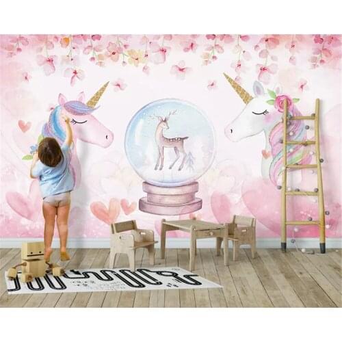 Beibehang Custom size Fashion decorative painting stereo micrometer papel de parede 3d wallpaper watercolor unicorn background