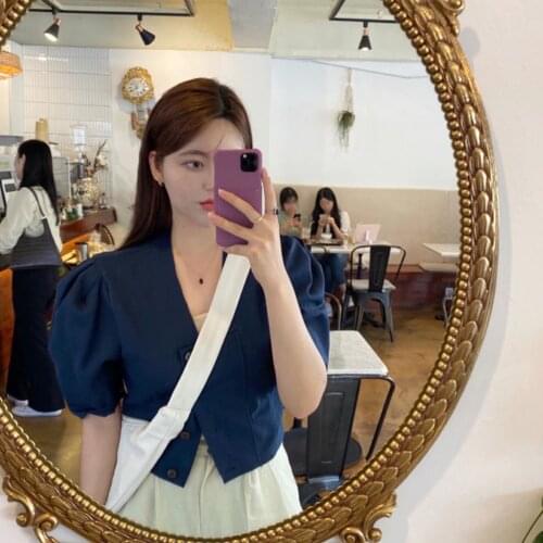 New spring Vintage solid female Oversize Tops Women Shirt short sleeve Girls Blouse Summer New Women Blouses femme Blusas