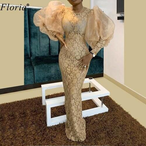 Plus Size Champagne Lace Prom Dresses Long Muslim Dubai Evening Gowns Special Kaftan Couture Robe De Soiree Women Vestidos