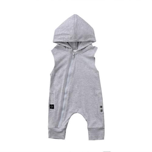 Newborn Baby Boys Girls Zipper Hooded Sleeveless Cotton Romper Jumpsuit Playsuit Clothes Outfits