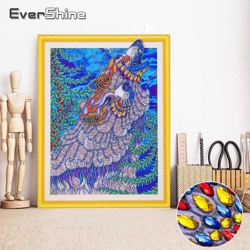 EverShine Diamond Painting Cross Stitch Wolf Special Shape Diamond Embroidery Full Display Animals Picture Of Rhinestone Crystal