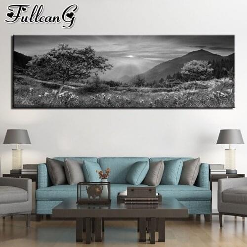 FULLCANG Black and white landscape mosaic painting diy 5d full square round diamond embroidery sale large home decoration FC2852