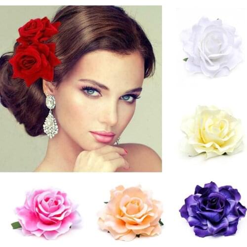 Hot Women Girl Rose Flower Hair Clip Corsage Headwear Hairpins Hair Head Accessories Sand Beach Gift Wedding Hair Clips