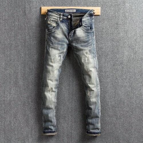 Italian Vintage Fashion Men Jeans High Quality Retro Wash Slim Fit Ripped Jeans For Men Designer Classical Cotton Denim Pants