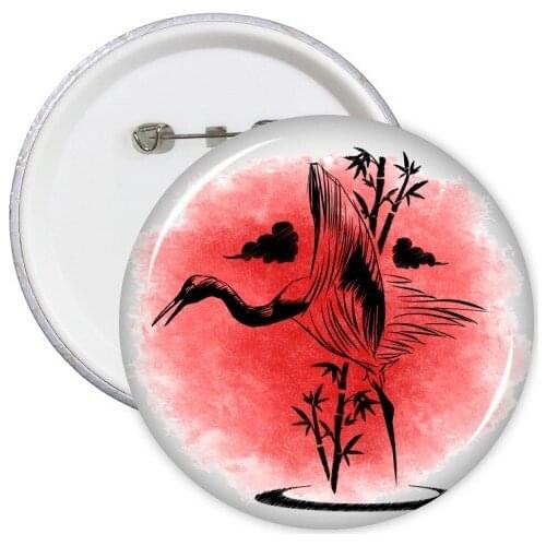 Japan Traditional Culture Kimono Woman Samurai Sword Wave Japanese Style Round Pins Badge Button Clothing Decoration 5pcs