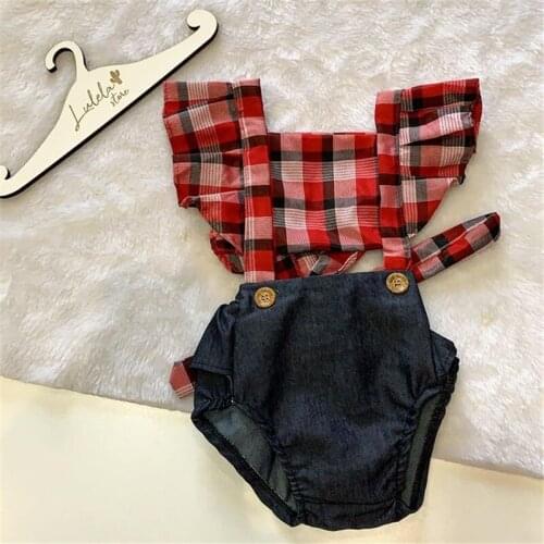 Newborn Baby Girl Clothes Summer Cotton Plaid Patchwork Baby Jumpsuit 0-18 Months Infant Romper Ruffle Sleeveless Jumpsuit