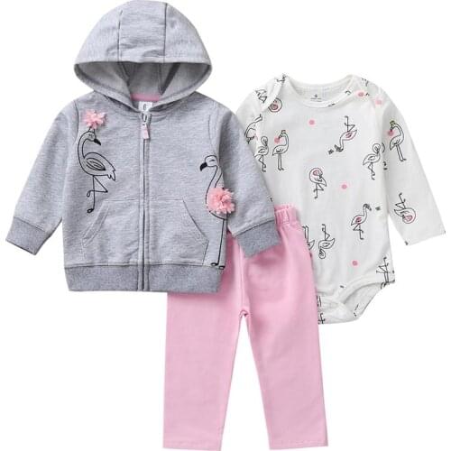 Baby Girl Clothing sets for Autumn Hoodie Long sleeve Bodysuit soft cotton Pants 3 Pieces jacket set 6M-24M Size