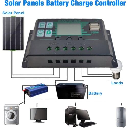 12V/24V MPPT/PWM Solar Charger Controller Solar Panel Battery Regulator 2 USB Port LCD Display 10A 20A 30A 40A 50A 60A 100A