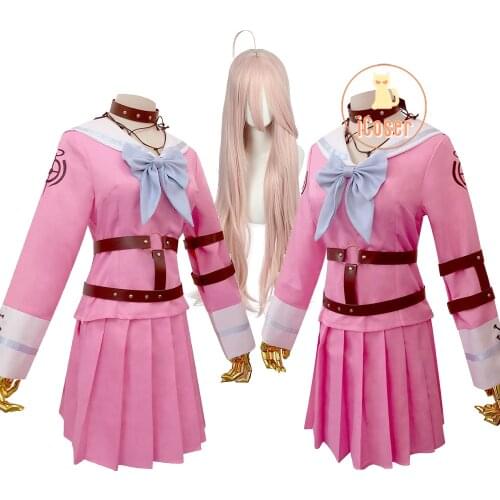 11 PCS Iruma Miu Cosplay Costume Danganronpa V3 Killing Harmony Women Light Pink Long Wig Mardi Gras Dress School Girl Uniform