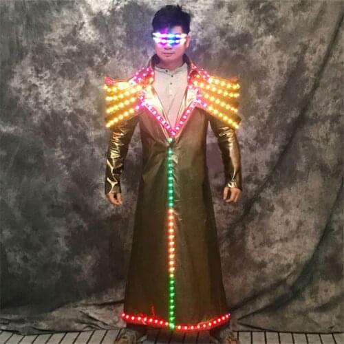 Colorful led light costumes stage dance wears dj luminous jacket party perform men robot suit bar clothe glowing outfits dj