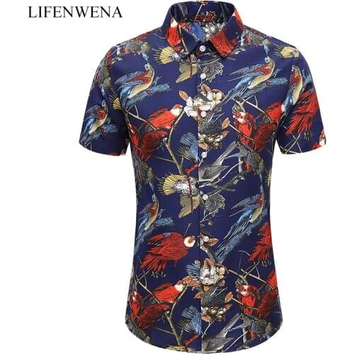 LIFENWENNA Summer Mens Hawaiian Shirt Fashion Personality Printed Short Sleeve Shirts Male Casual Plus Size Beach Holiday Shirt