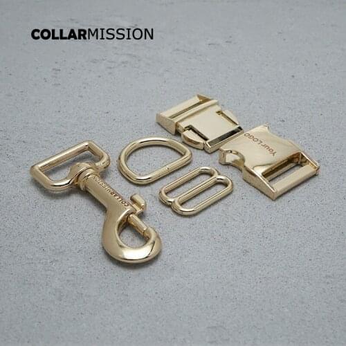 Metal buckle+adjust buckle+D ring+metal dog clasp/set) 25mm Engraved buckle, We provide laser engraving service customize LOGO