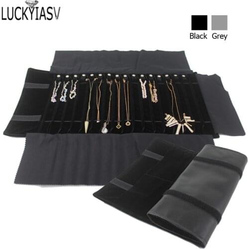 Fashion Black Velvet Portable Jewelry Roll Bag Pendant Bracelet Organizer Storage Pouch Portable Necklace Display Travel Cases
