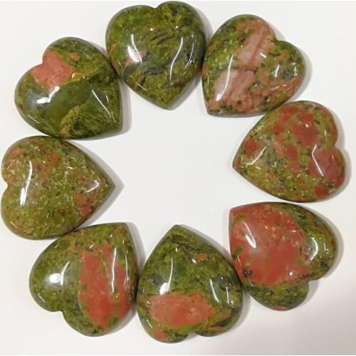 Fashion natural unakite stone beads charm heart shape cab cabochons for jewelry making 25mm wholesale 20pcs/lot free shipping