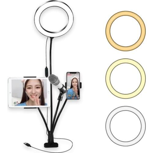 Live Stream Kit Selfie Ring With Microphone Holder Mobile Phone Frame Long Arm 3 lighiting modes For Youtube tik tok Live Stream