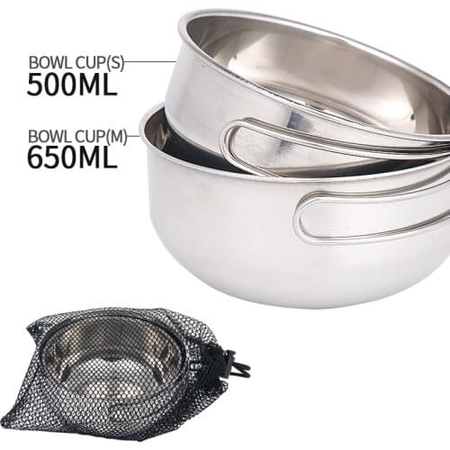 Stainless Steel Camping Cookware Kit Outdoor Tableware Folding Bowl Set With Storage Bag For Camping Outdoor Cook Equipmen