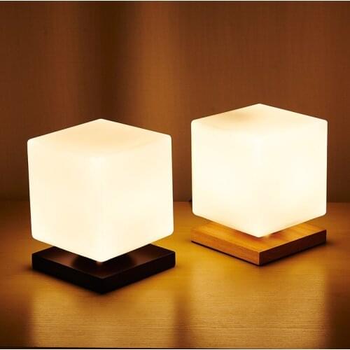 Modern Simple Real Wood LED Desk Lamp Study Office Reading Light Cube Sugar Glass Adjustable Table Lamp For Bedroom ZM1026