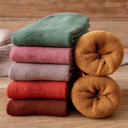 Winter Women Socks Warmer Thicken Thermal Wool Cashmere Snow Boots Floor Sleeping Socks for Mens Solid Color Soft Fashion girl