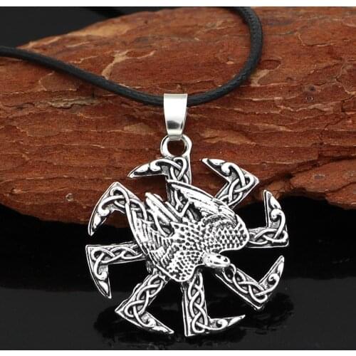Odin raven jewelry Son of Sun Sloar Kolovrat Slavic Amulet Pendant Necklace
