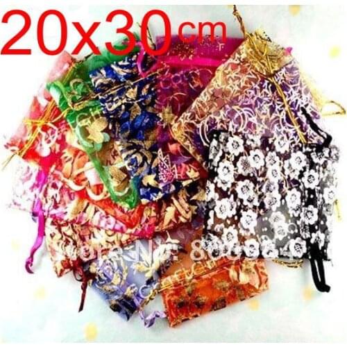 OMH wholesale 50pcs 20x30cm Love flowers Rose heart Christmas Wedding voile Organza Bags Jewlery packing Gift gift Pouches BZ08